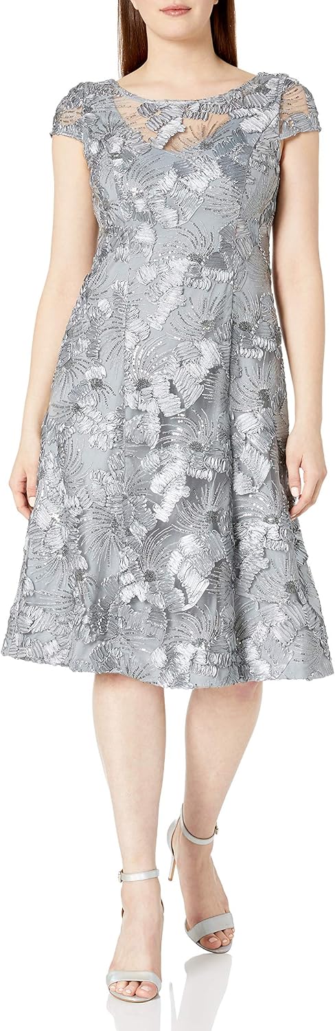 Short embroidered cocktail dress in [color] for wedding guest, available in petite and regular sizes — view 3