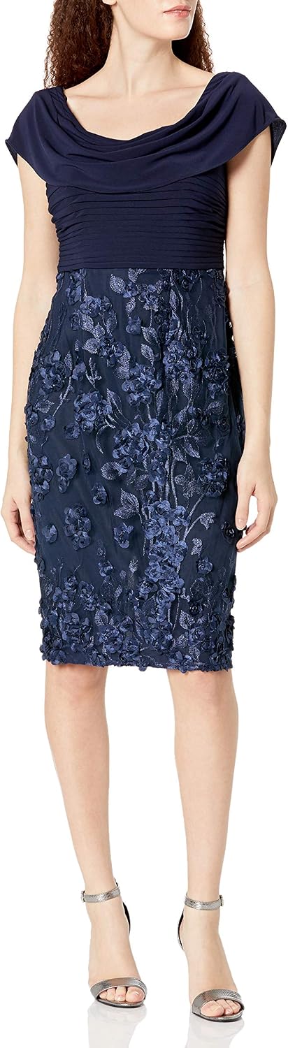 Short embroidered cocktail dress in [color] for wedding guest, available in petite and regular sizes — view 4