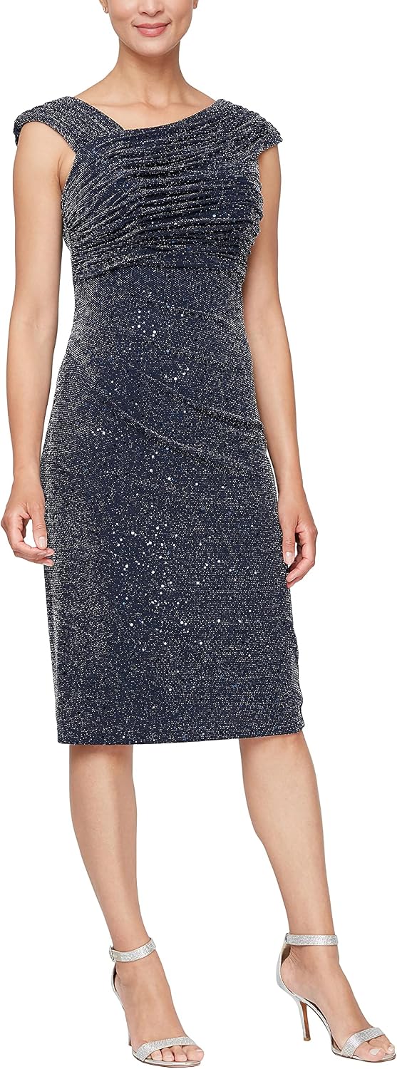 Short embroidered cocktail dress in [color] for wedding guest, available in petite and regular sizes — view 2
