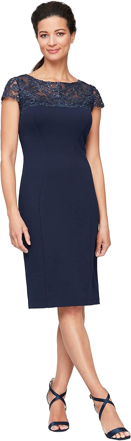 Short embroidered cocktail dress in [color] for wedding guest, available in petite and regular sizes — view 4