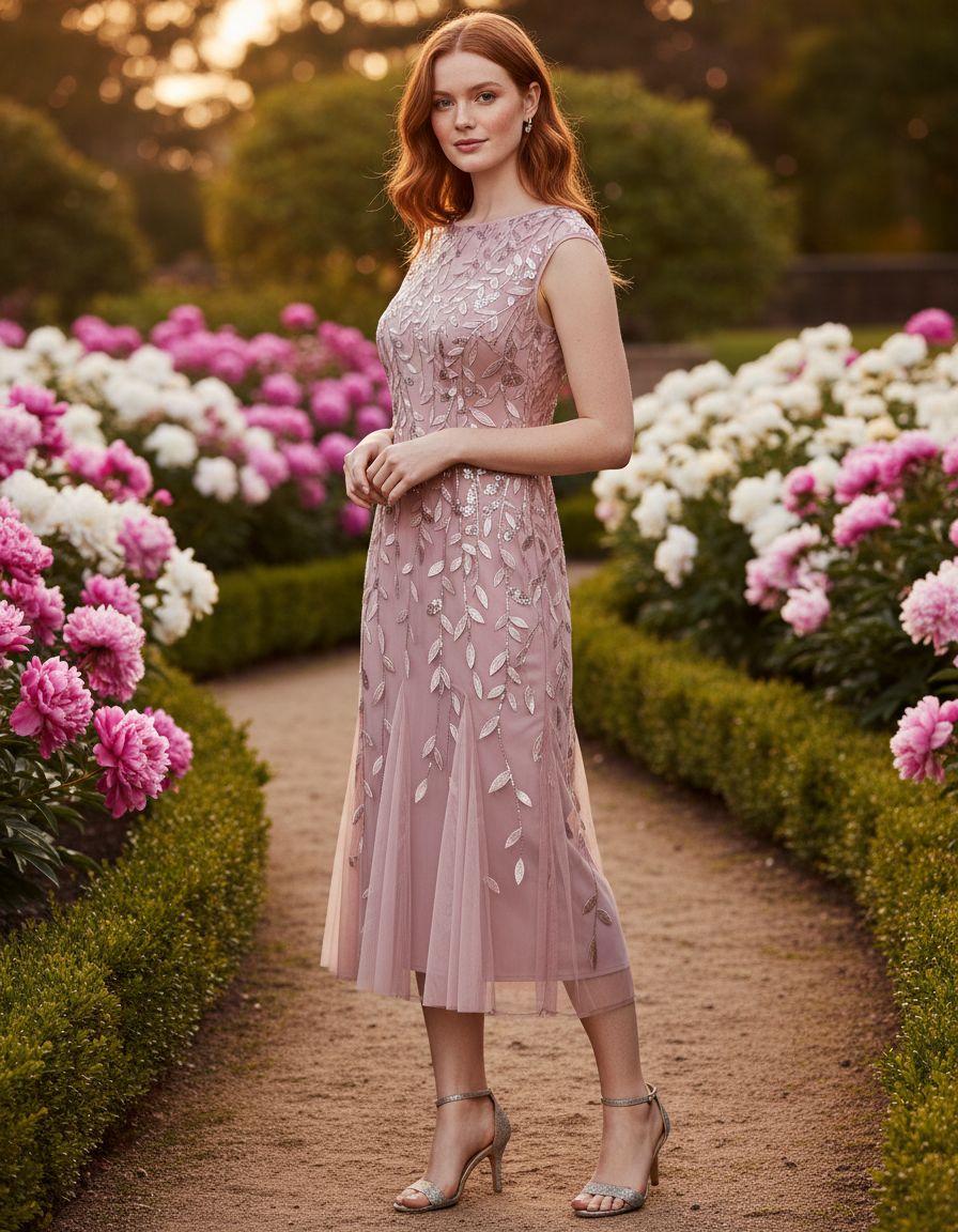 Short embroidered cocktail dress in [color] for wedding guest, available in petite and regular sizes — view 3b