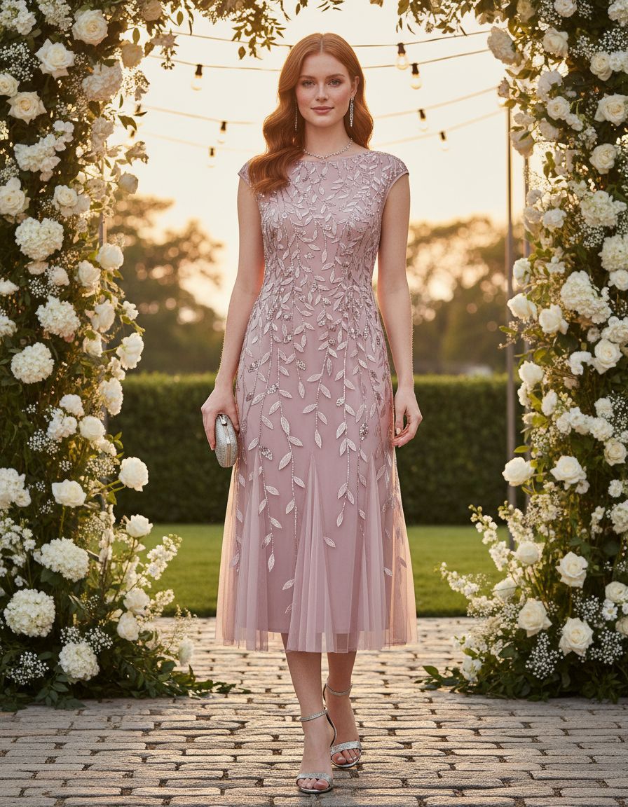 Short embroidered cocktail dress in [color] for wedding guest, available in petite and regular sizes — view 5a