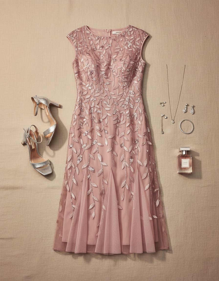 Short embroidered cocktail dress in [color] for wedding guest, available in petite and regular sizes — view 7a