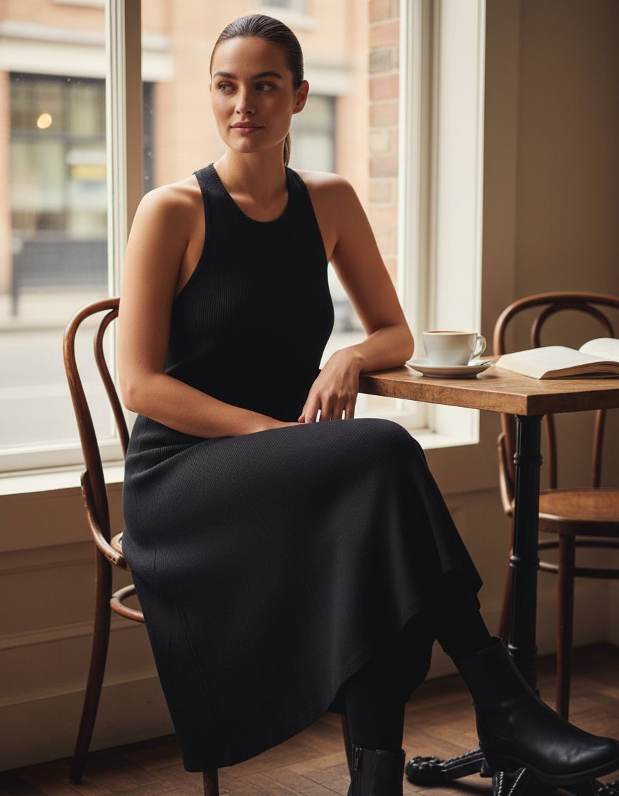 Minimalist athletic midi dress in [color] styled for casual athleisure wear — view 2