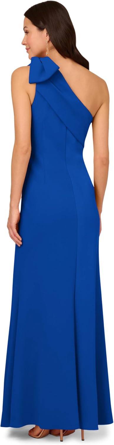 Classic stretch crepe long dress in [color] worn for wedding guest occasion — view 2