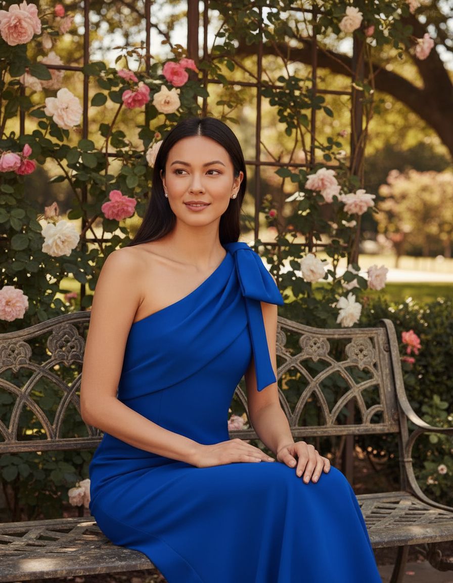 Classic stretch crepe long dress in [color] worn for wedding guest occasion — view 2