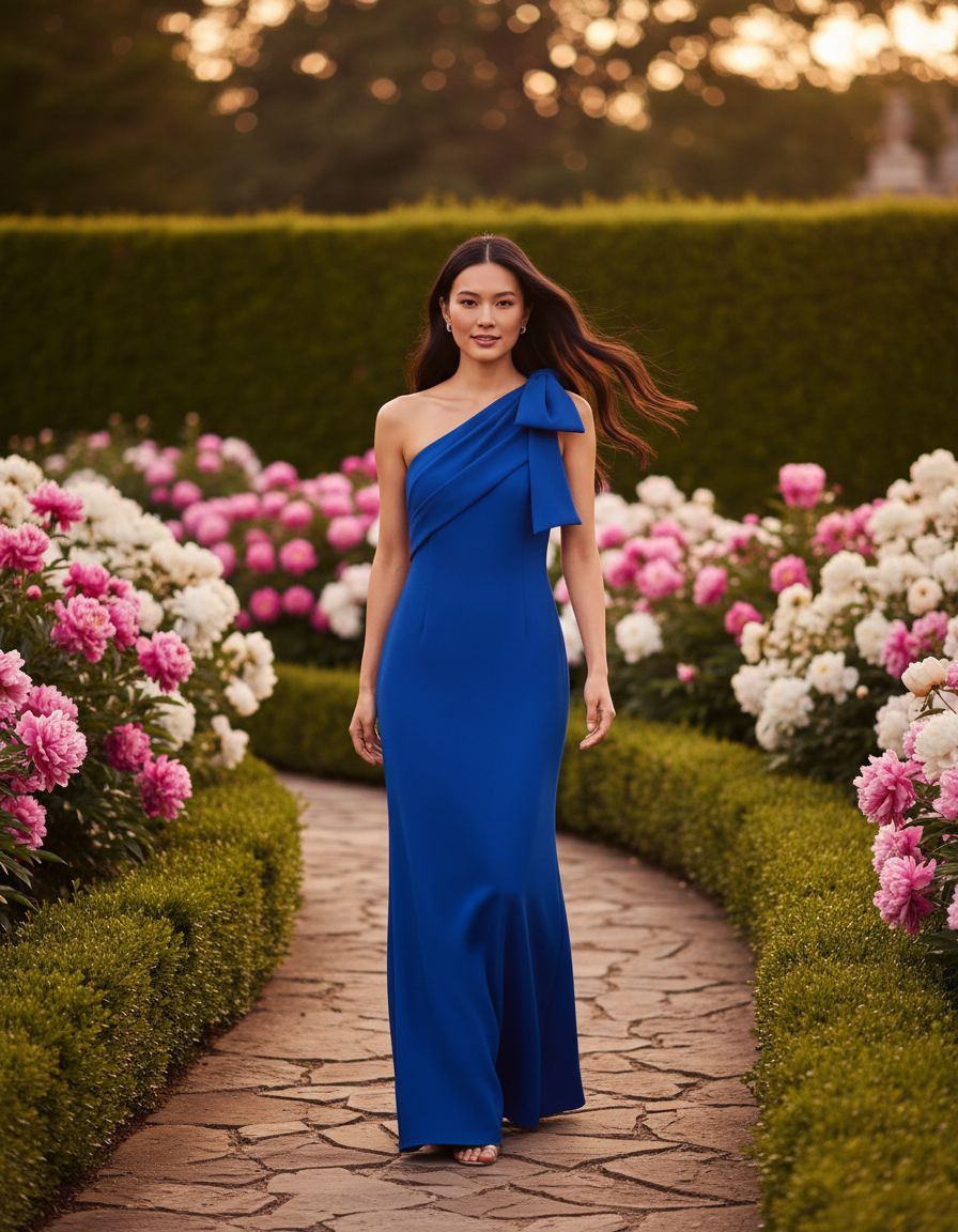Classic stretch crepe long dress in [color] worn for wedding guest occasion — view 3a