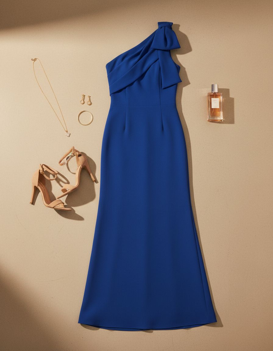 Classic stretch crepe long dress in [color] worn for wedding guest occasion — view 7a