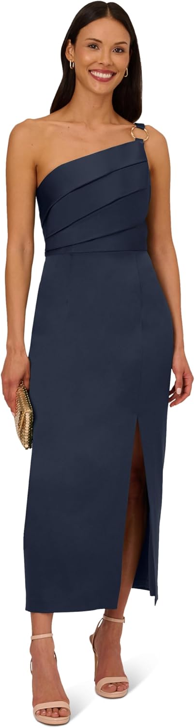 Classic satin crepe dress in {color} for wedding guest and formal events — view 4