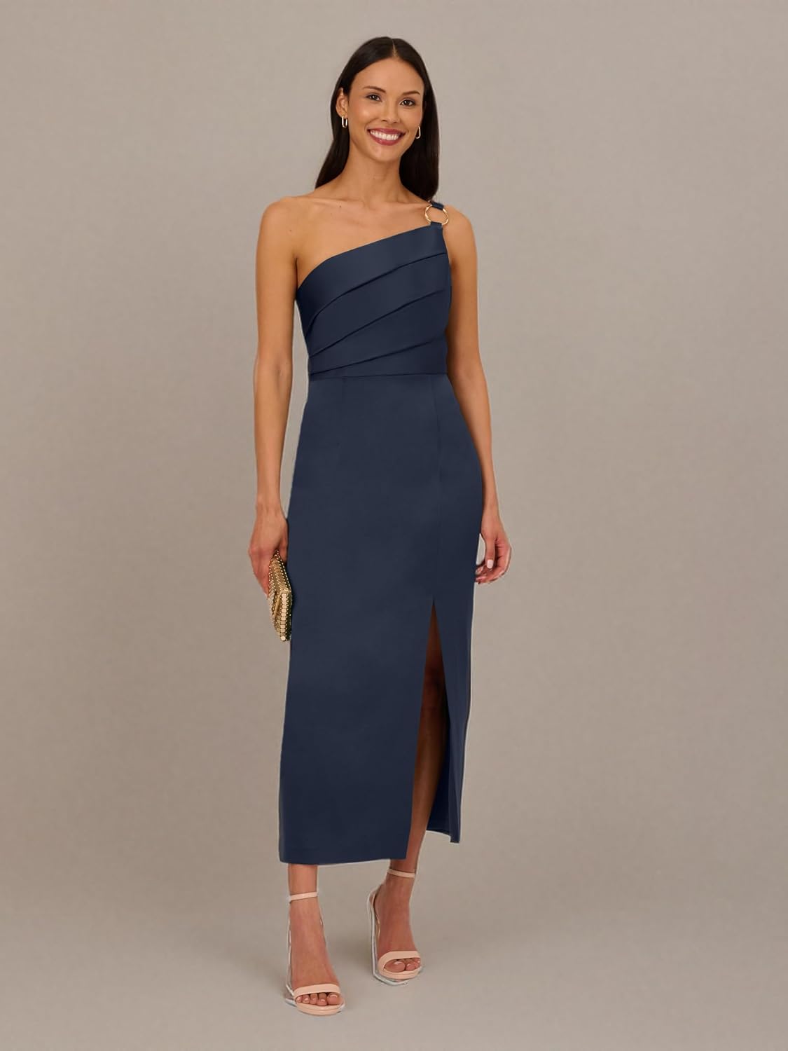 Classic satin crepe dress in {color} for wedding guest and formal events — view 3