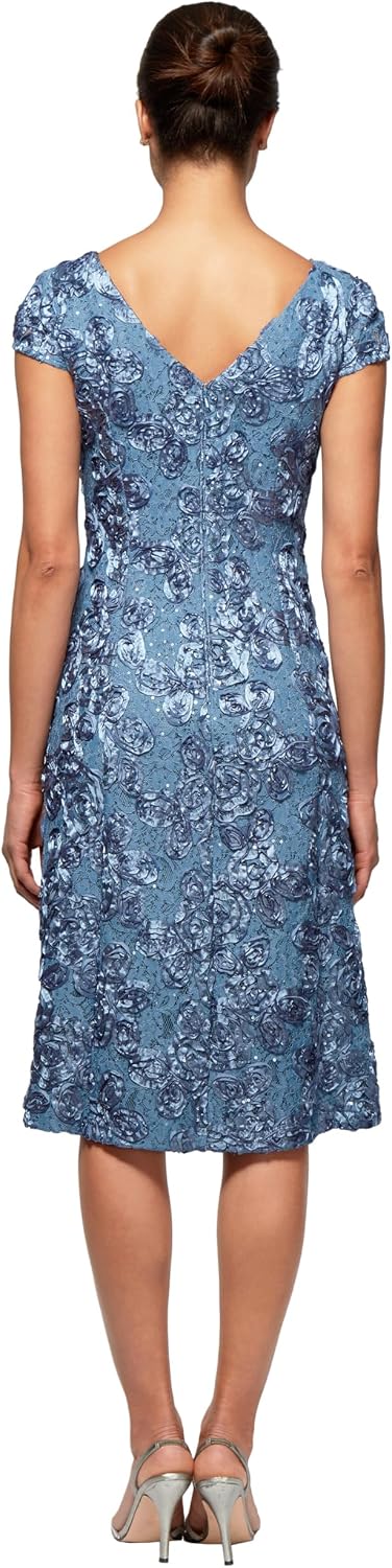 Classic rosette tea length A-line dress in [color] for wedding guest occasions — view 2