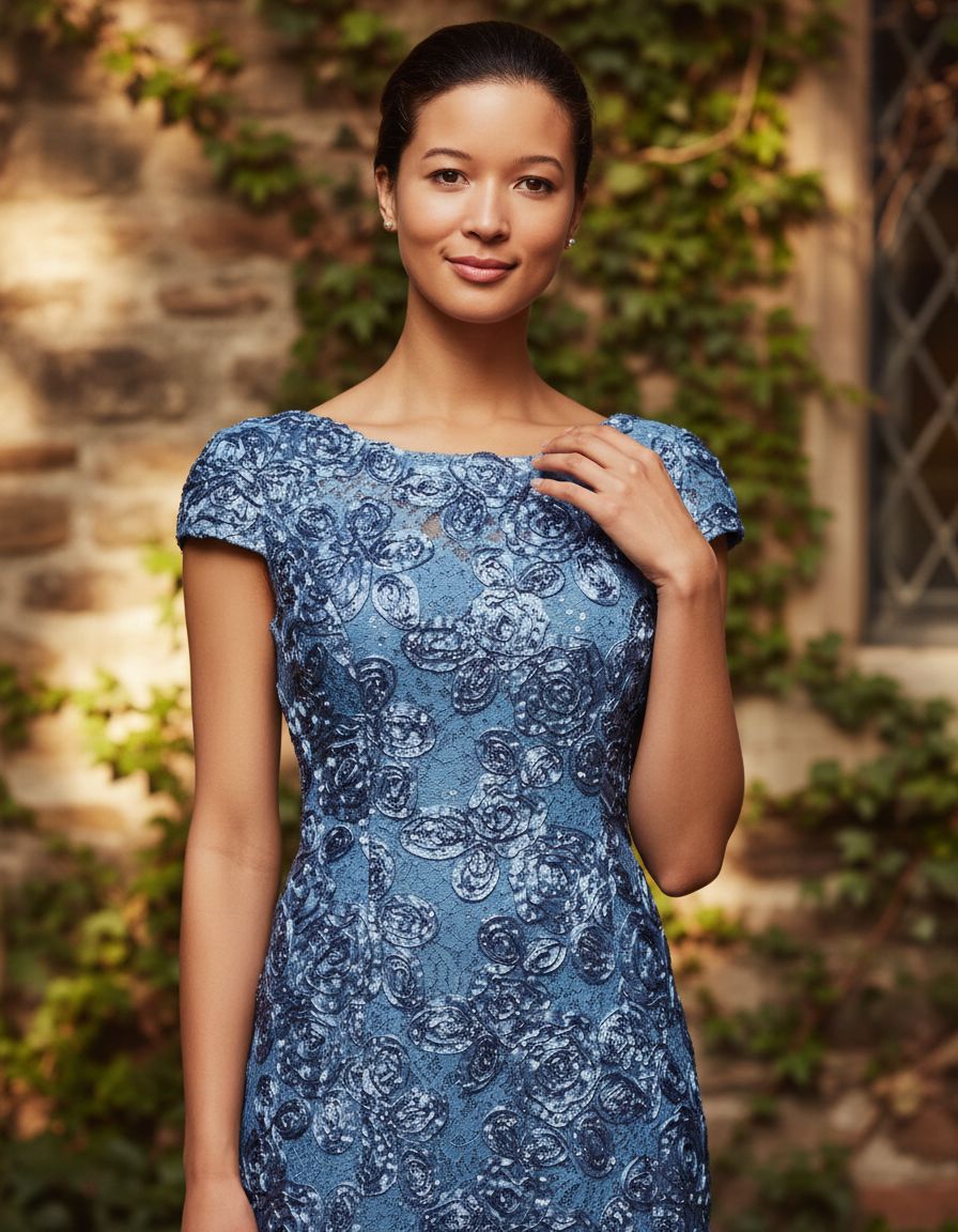 Classic rosette tea length A-line dress in [color] for wedding guest occasions — view 7b