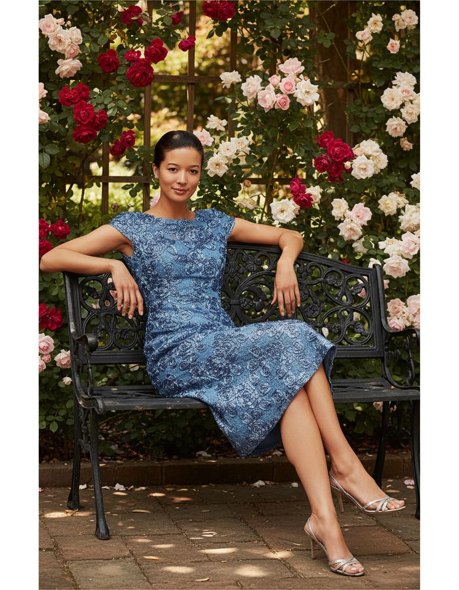 Classic rosette tea length A-line dress in [color] for wedding guest occasions — view 4