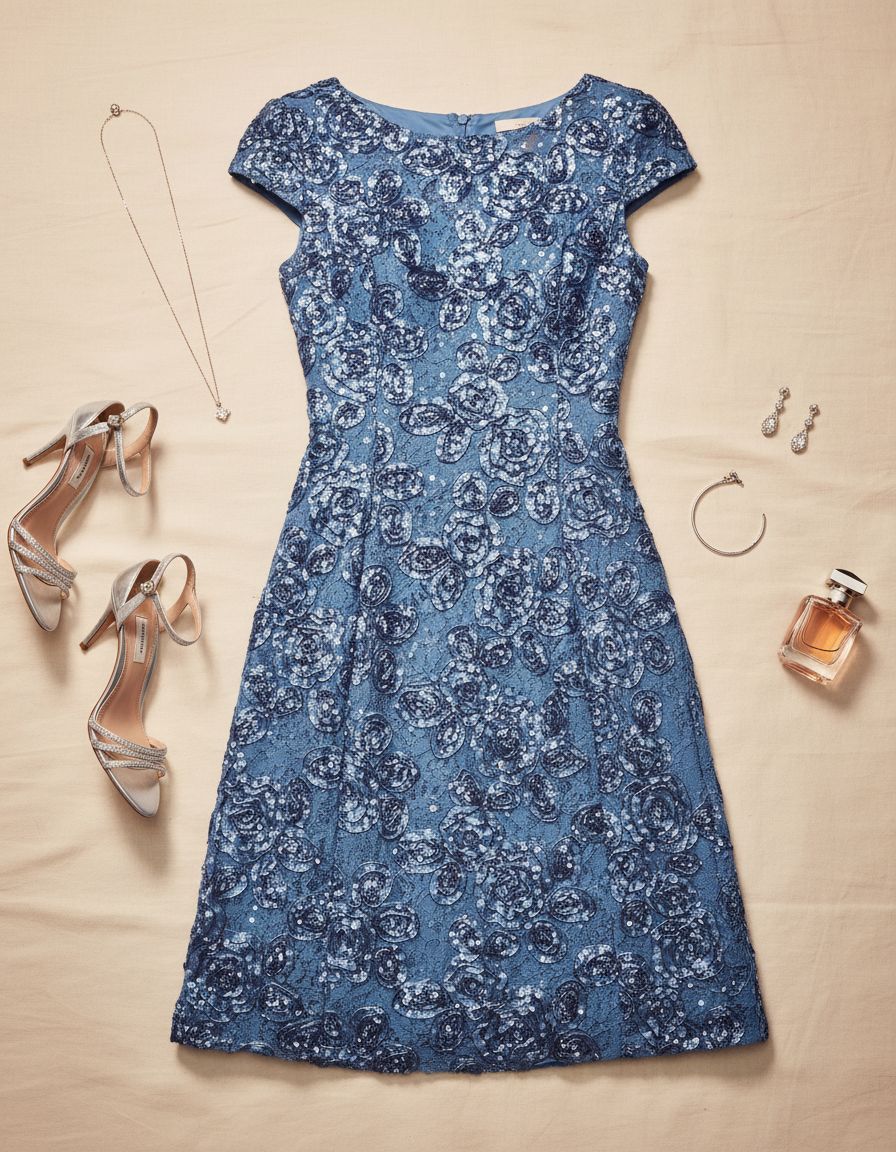 Classic rosette tea length A-line dress in [color] for wedding guest occasions — view 7a