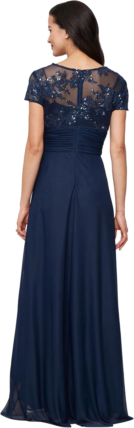 Stretch sequin bodice empire waist long gown in [color] for formal wedding events, shown in [petite/regular] size — view 2