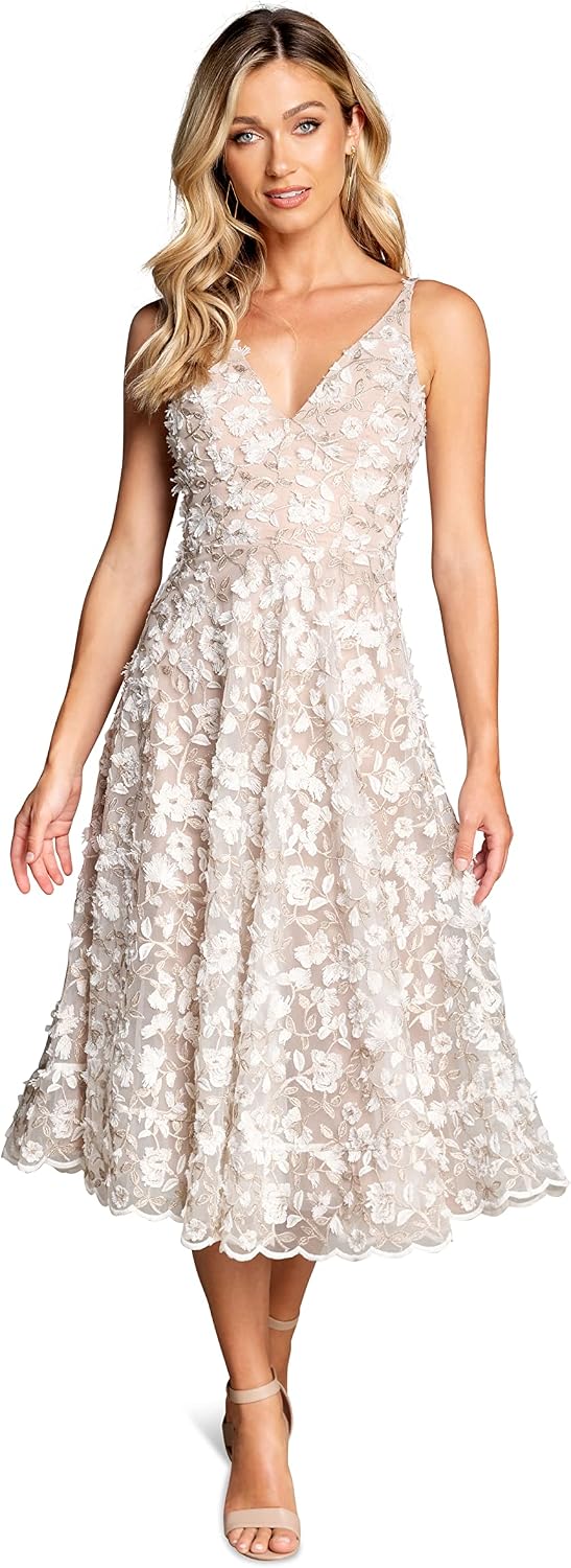 Sleeveless plunge neckline fit and flare midi dress in [color], styled for [date night/casual/party occasion] — view 1