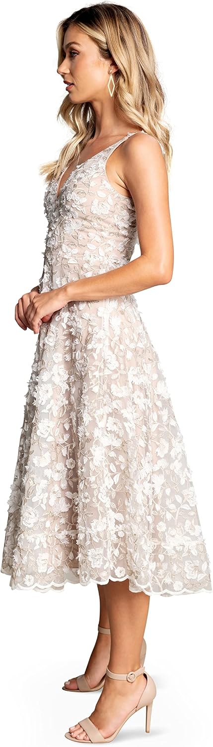 Sleeveless plunge neckline fit and flare midi dress in [color], styled for [date night/casual/party occasion] — view 3
