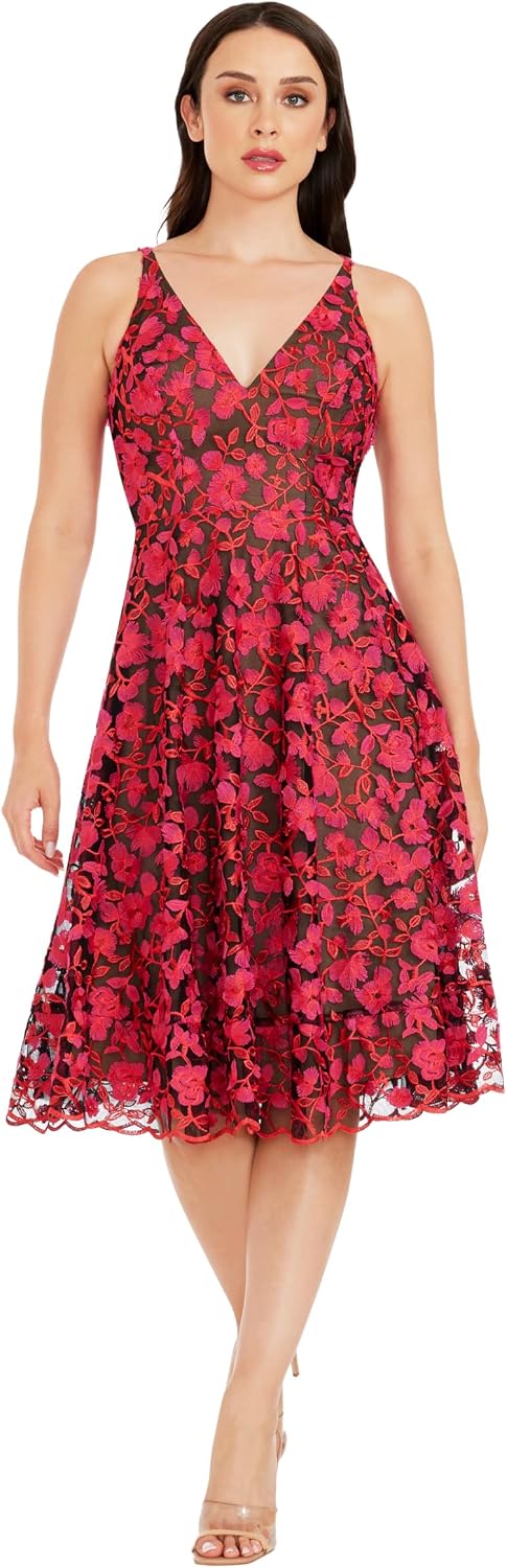 Sleeveless plunge neckline fit and flare midi dress in [color], styled for [date night/casual/party occasion] — view 4
