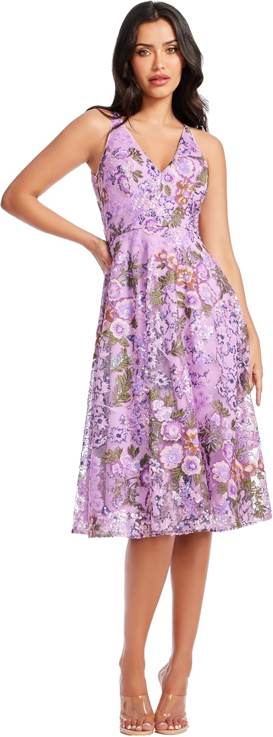 Sleeveless plunge neckline fit and flare midi dress in [color], styled for [date night/casual/party occasion] — view 2