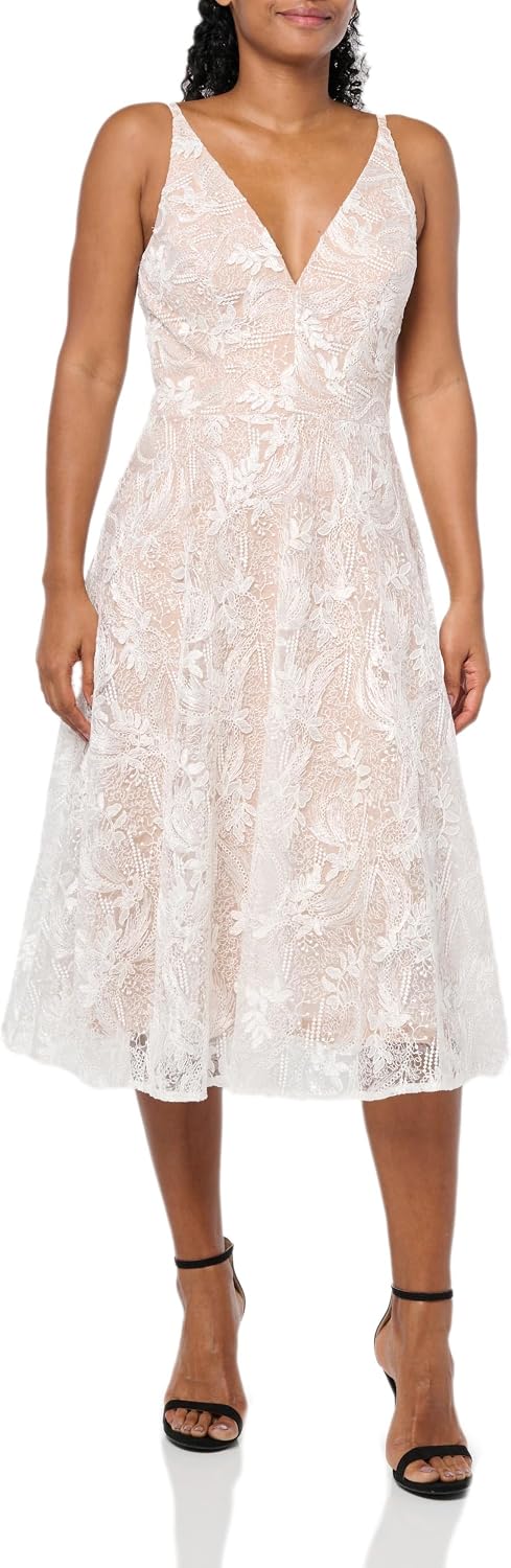 Sleeveless plunge neckline fit and flare midi dress in [color], styled for [date night/casual/party occasion] — view 3