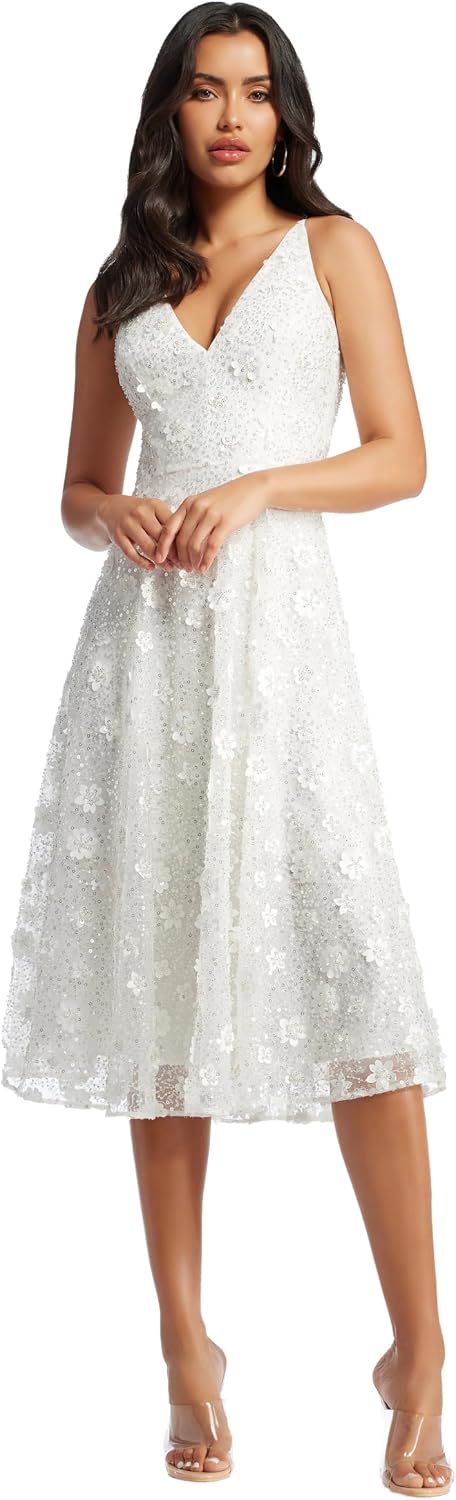 Sleeveless plunge neckline fit and flare midi dress in [color], styled for [date night/casual/party occasion] — view 4