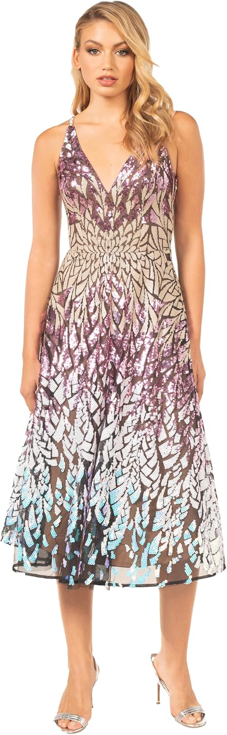 Sleeveless plunge neckline fit and flare midi dress in [color], styled for [date night/casual/party occasion] — view 5