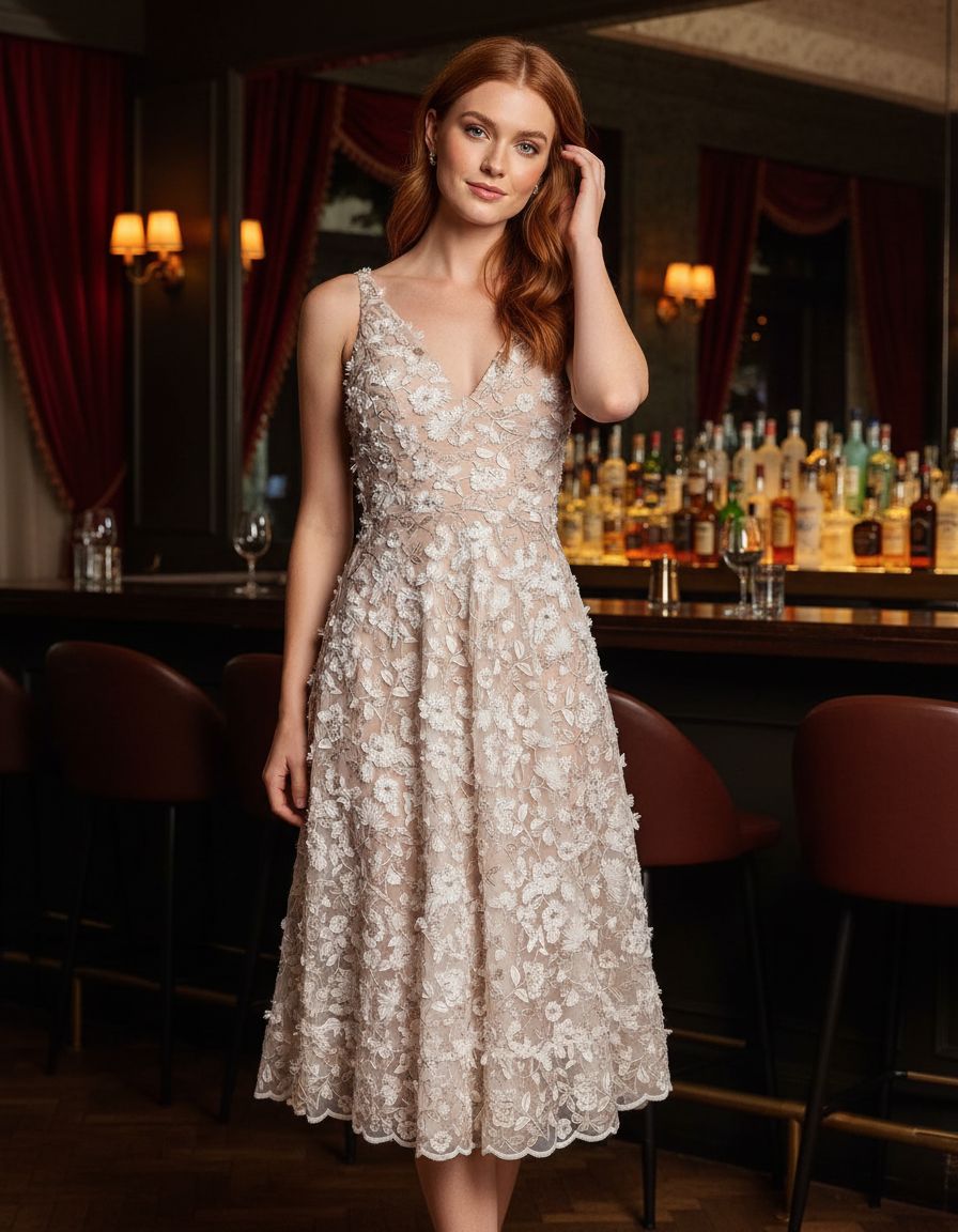 Sleeveless plunge neckline fit and flare midi dress in [color], styled for [date night/casual/party occasion] — editorial hero
