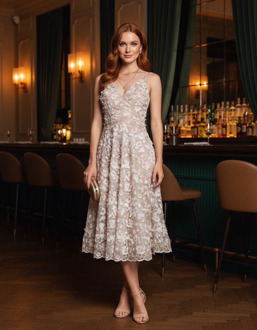 Sleeveless plunge neckline fit and flare midi dress in [color], styled for [date night/casual/party occasion] — view 5a
