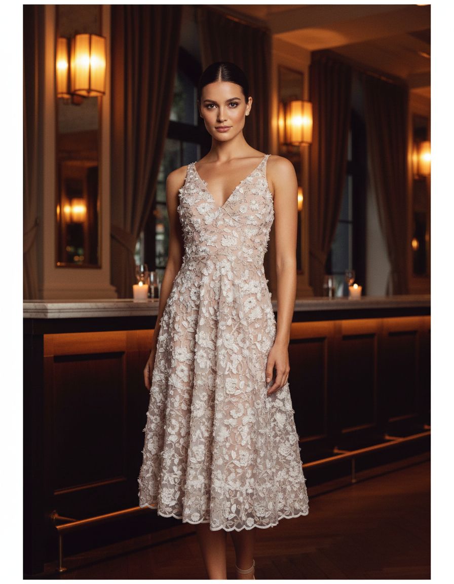Sleeveless plunge neckline fit and flare midi dress in [color], styled for [date night/casual/party occasion] — view 6