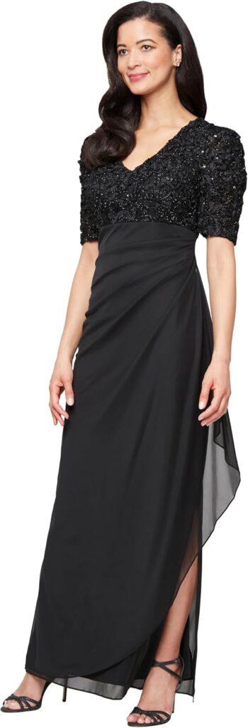Sequin V-Neck Wedding Guest Dress with Empire Waist