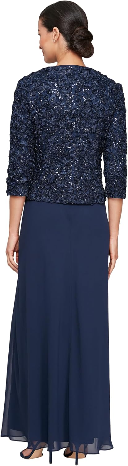 Women's two-piece mother of the bride dress with lace jacket in [color], featuring empire waist design for formal wedding guest occasions — view 3