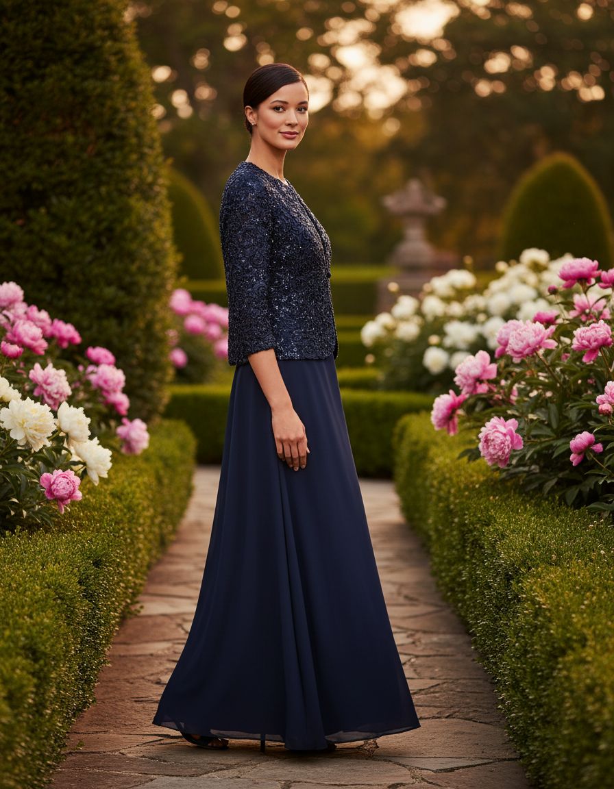 Women's two-piece mother of the bride dress with lace jacket in [color], featuring empire waist design for formal wedding guest occasions — view 5b