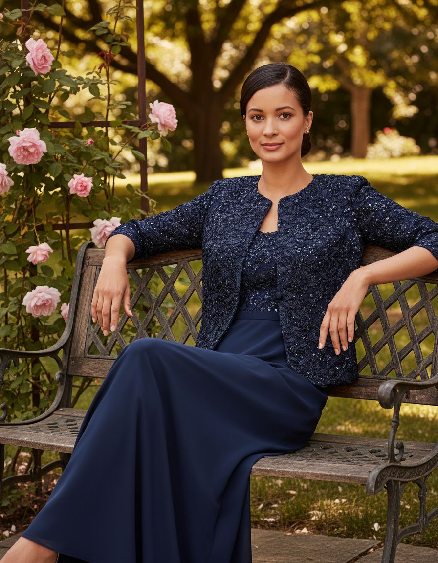 Women's two-piece mother of the bride dress with lace jacket in [color], featuring empire waist design for formal wedding guest occasions — view 4