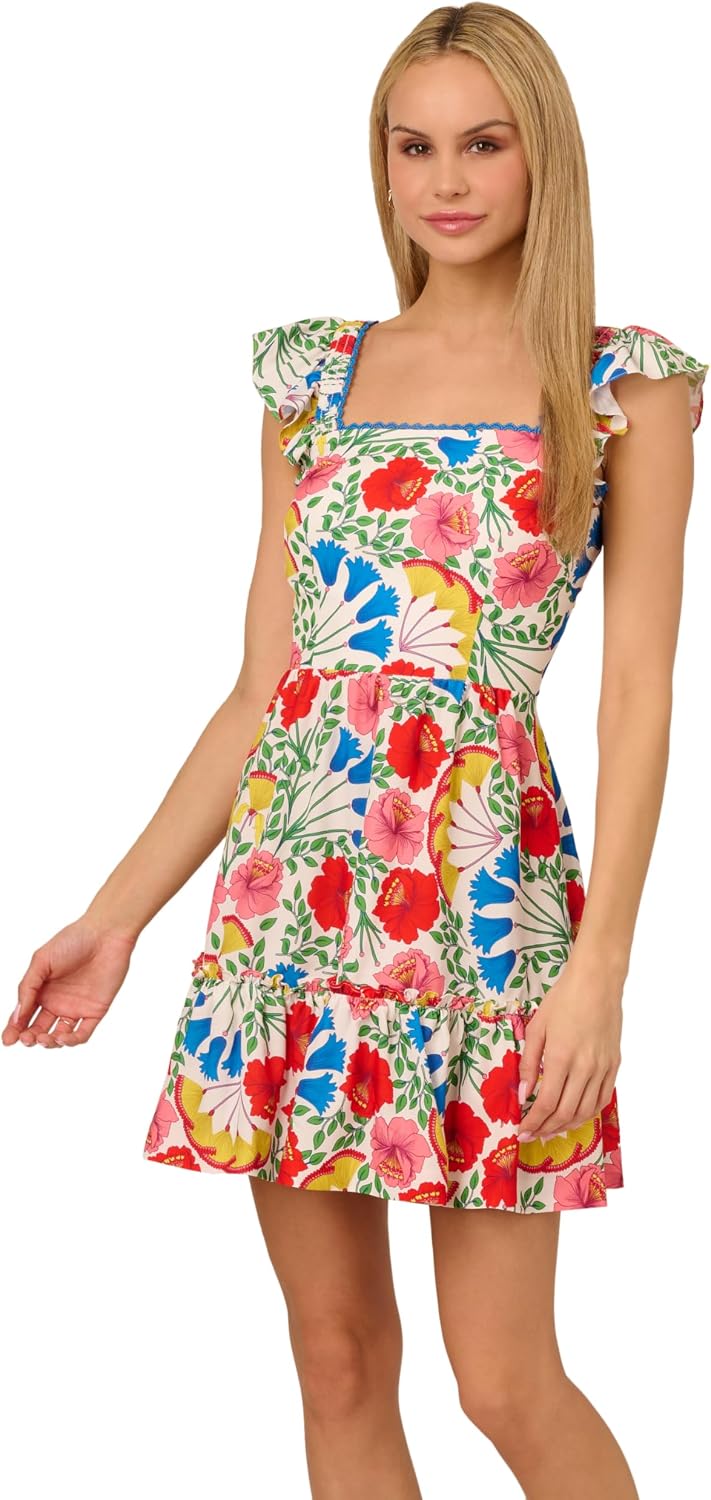 Classic flutter sleeveless short dress in [color] worn for date night or wedding guest occasion — view 1
