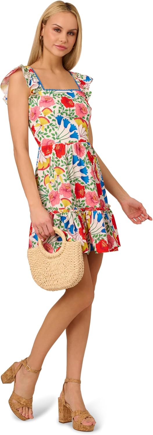 Classic flutter sleeveless short dress in [color] worn for date night or wedding guest occasion — view 4