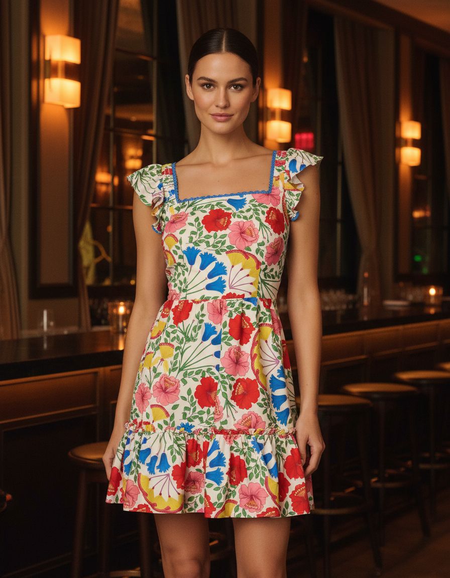 Classic flutter sleeveless short dress in [color] worn for date night or wedding guest occasion — view 6