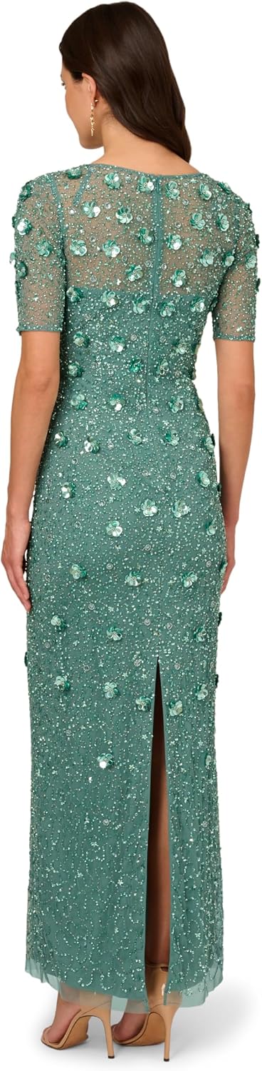 Beaded 3D floral long dress in [color] with romantic detailing, styled for wedding guest occasions — view 2