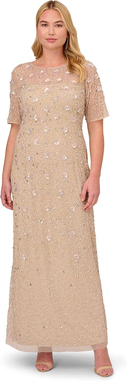 Beaded 3D floral long dress in [color] with romantic detailing, styled for wedding guest occasions — view 2