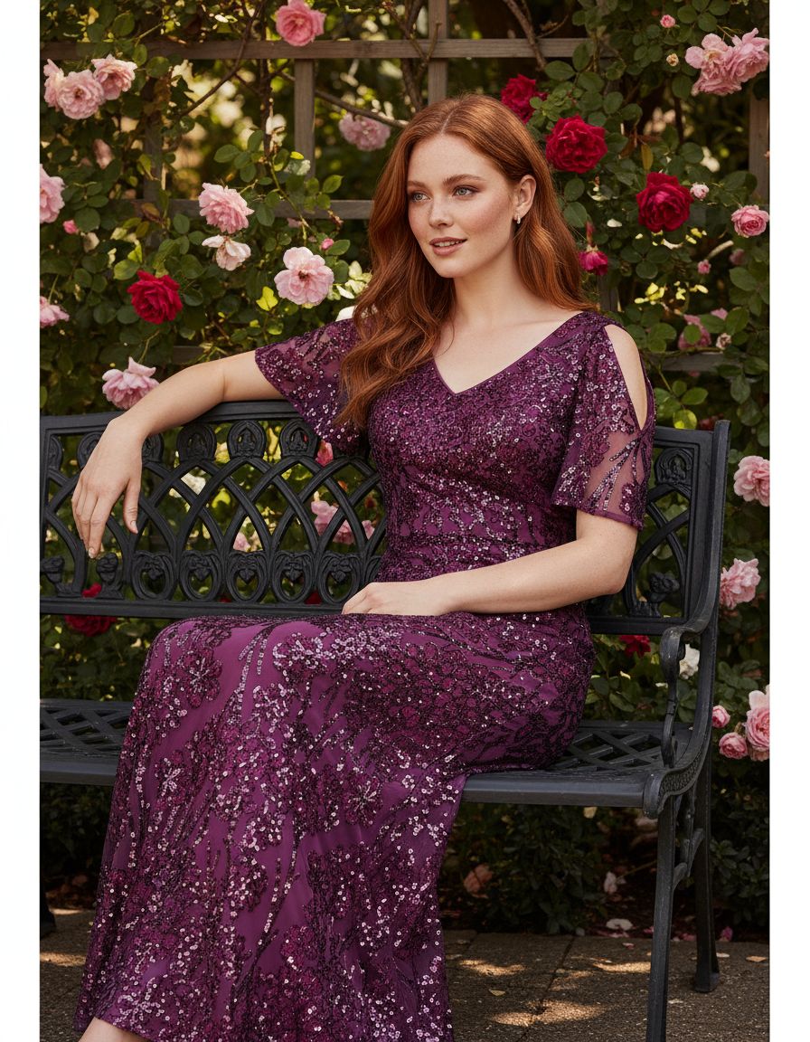 Sequin cold shoulder dress with flutter sleeves in [color], styled for wedding guest and formal event wear — view 2