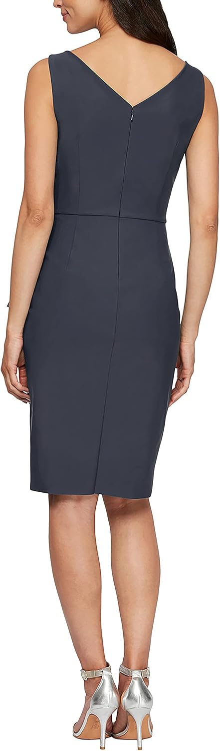 Elegant slimming ruched short dress with ruffles in [color], styled for date night and wedding guest occasions — view 2