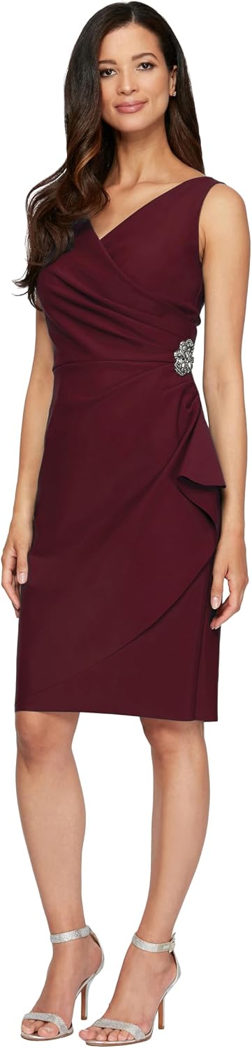 Elegant slimming ruched short dress with ruffles in [color], styled for date night and wedding guest occasions — view 2