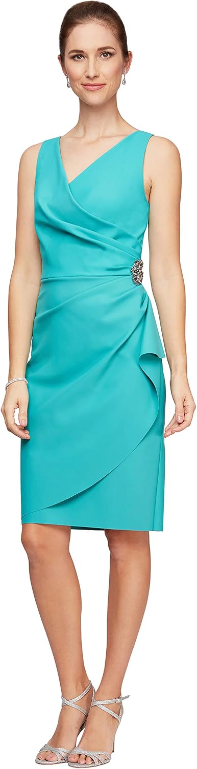 Elegant slimming ruched short dress with ruffles in [color], styled for date night and wedding guest occasions — view 3