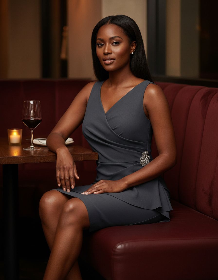 Elegant slimming ruched short dress with ruffles in [color], styled for date night and wedding guest occasions — view 2