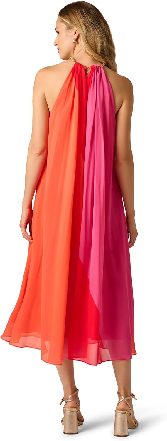 Color block chiffon dress in [color combination] worn for [work/wedding guest occasion] — view 2