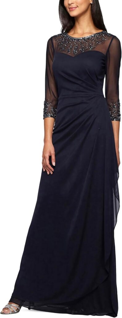 Elegant A-Line Mother of the Bride Dress with Illusion Neckline