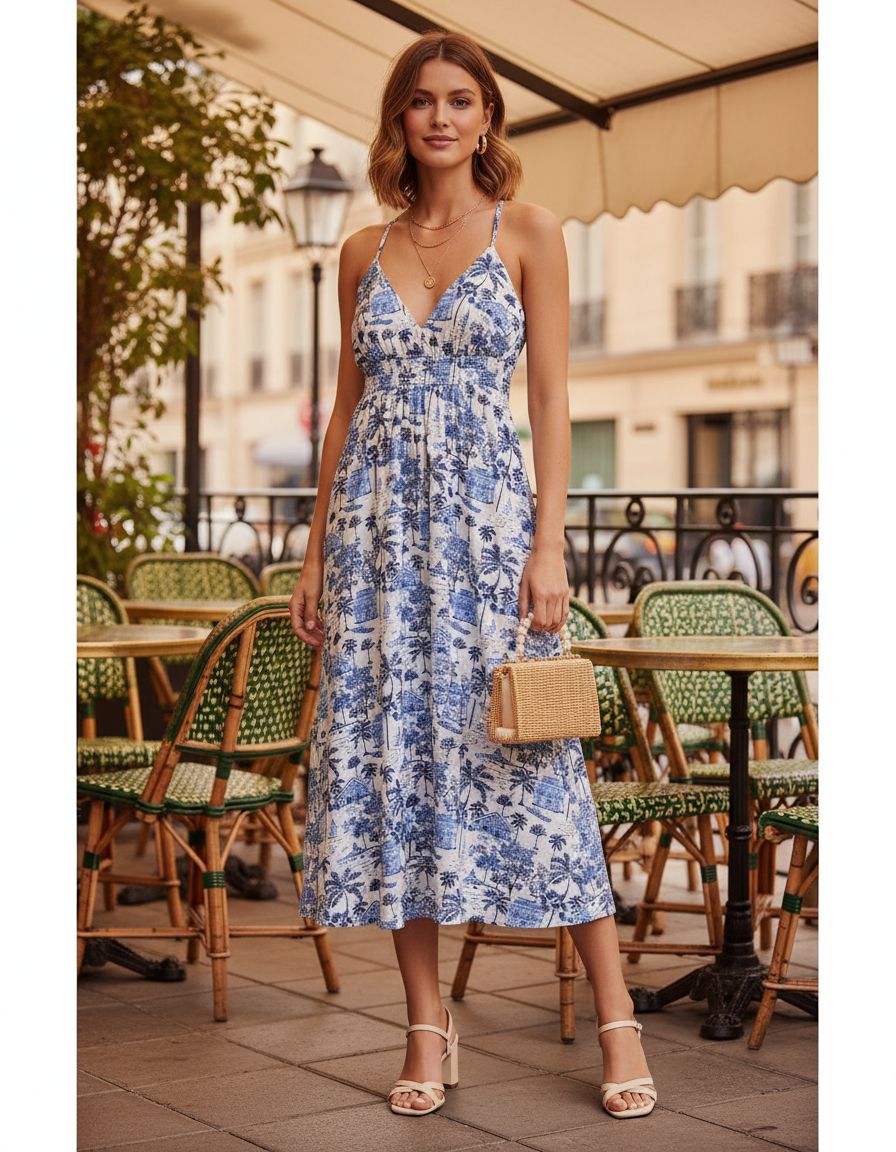 Preppy maxi dress in [color] showcasing classic design, styled for beach vacation and casual wear — view 5a