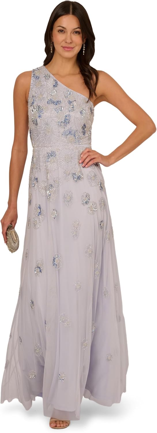 Beaded mesh long dress in {color} for wedding guest and formal occasions — view 4