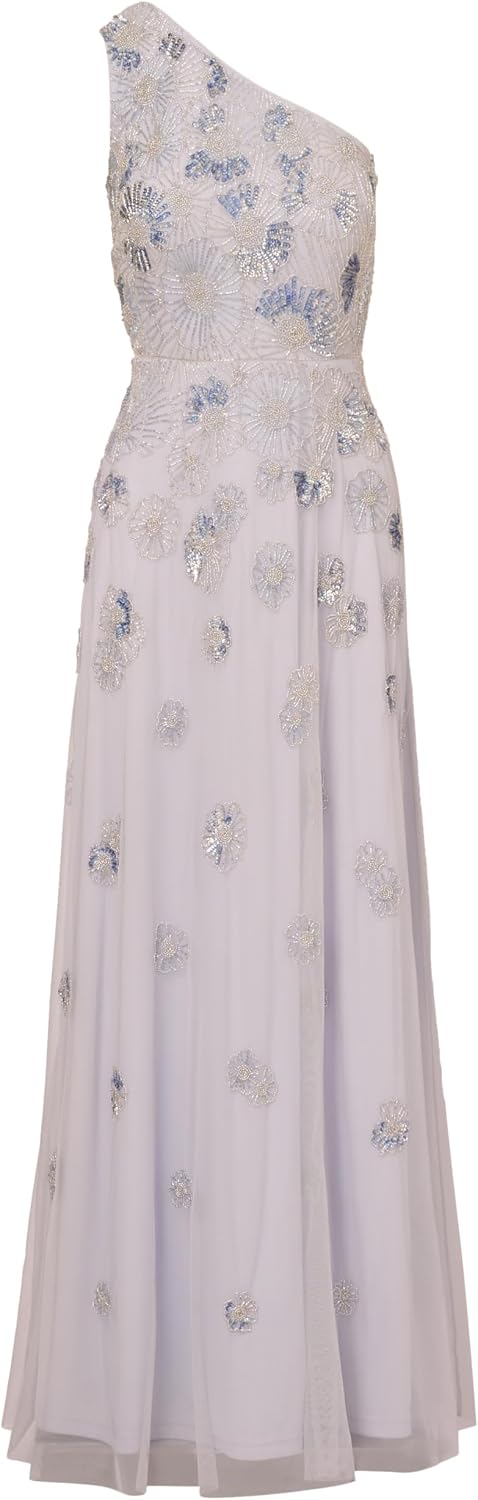 Beaded mesh long dress in {color} for wedding guest and formal occasions — view 2