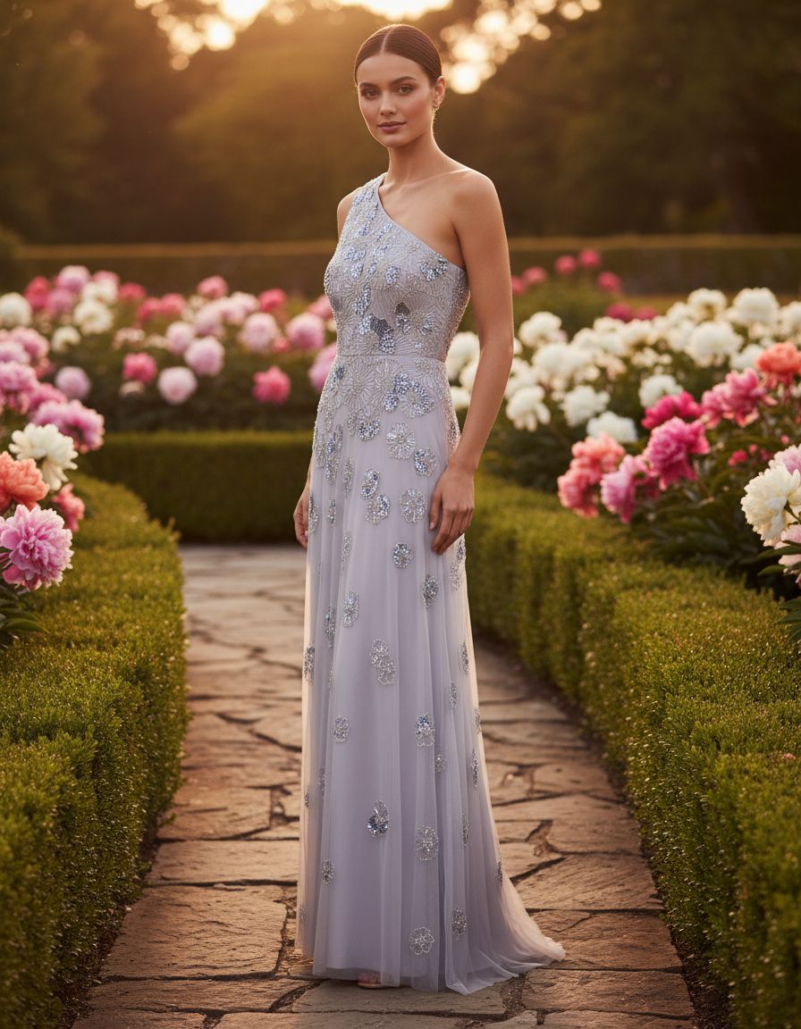 Beaded mesh long dress in {color} for wedding guest and formal occasions — view 3b