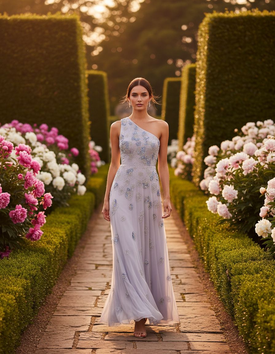 Beaded mesh long dress in {color} for wedding guest and formal occasions — view 3a